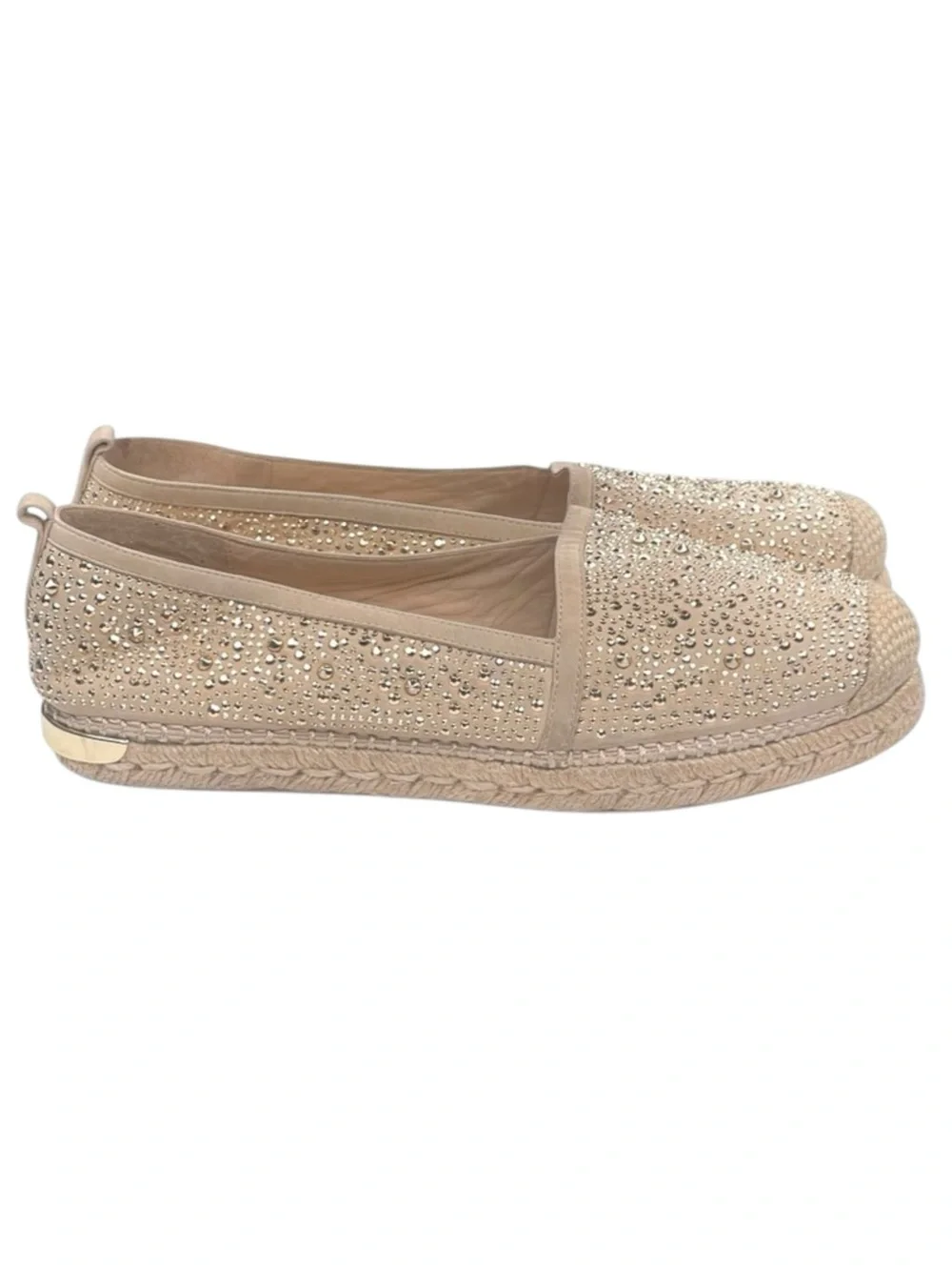 Stuart Weitzman ☀︎︎ Rockon Stud Flat Espadrilles ☀︎︎ Natural Gold Leather ☀︎︎ 9M